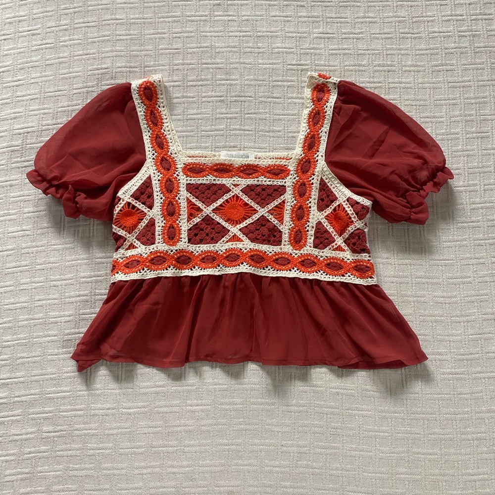 Rebellion Again embroidered sheer blouse.